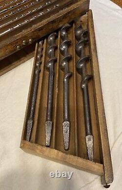 Antique 10 Piece Auger Bit Set In Wood Irwin Auger Bits Box From The Late 1800s