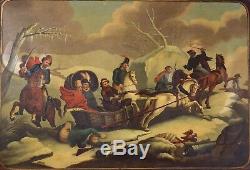 Antique 19 Russian Tray Meeting Cossacks during Escape of Napoleon from Russia