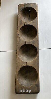 Antique 4 Hole Natural Wood Mold Carved From One Piece Shows Age 36 11 LBS