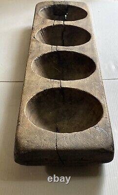 Antique 4 Hole Natural Wood Mold Carved From One Piece Shows Age 36 11 LBS