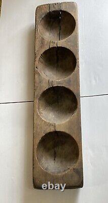 Antique 4 Hole Natural Wood Mold Carved From One Piece Shows Age 36 11 LBS