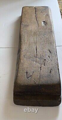 Antique 4 Hole Natural Wood Mold Carved From One Piece Shows Age 36 11 LBS