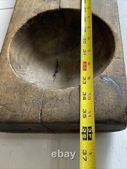 Antique 4 Hole Natural Wood Mold Carved From One Piece Shows Age 36 11 LBS