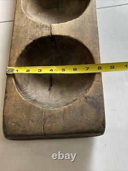 Antique 4 Hole Natural Wood Mold Carved From One Piece Shows Age 36 11 LBS