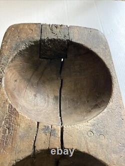 Antique 4 Hole Natural Wood Mold Carved From One Piece Shows Age 36 11 LBS