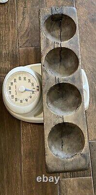 Antique 4 Hole Natural Wood Mold Carved From One Piece Shows Age 36 11 LBS