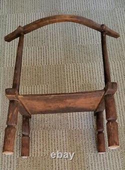 Antique African Baule Hand Carved Wooden Chair-Stool From The Ivory Coast