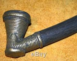 Antique African Brass Metal Bowl Tobacco Pipe With Wood Stem From Nigeria Africa