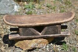 Antique African Tribe Hand Carved Wooden Headrest Stool From Burkina Faso Africa