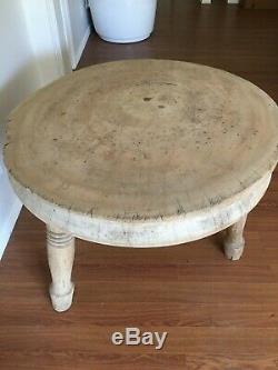 Antique-BUTCHER BLOCK TABLE MADE FROM HUGE TREE CROSS SECTION