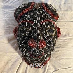 Antique Bamileke Beaded Checkered Mask from Cameroon