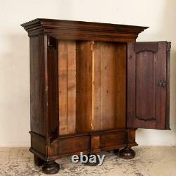 Antique Baroque Dark Oak Armoire With Heavily Paneled Doors from Denmark