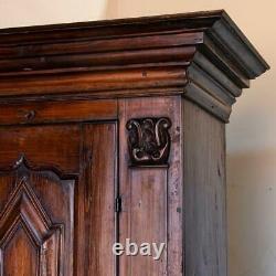 Antique Baroque Dark Oak Armoire With Heavily Paneled Doors from Denmark