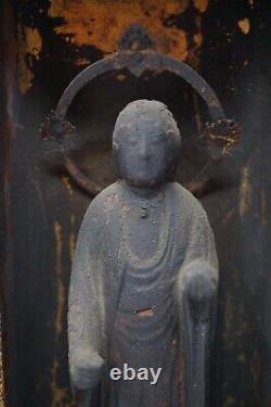 Antique Buddha in wooden House Original Edo Era Buddhist Art from Japan 0725C4