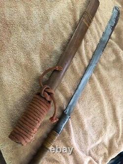 Antique Burmese Dha Sword w. Scabbard from estate