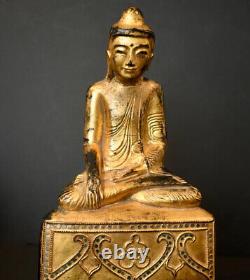 Antique Burmese Mandalay Style Hollow Lacquer Wood Buddha Figure from Myanmar