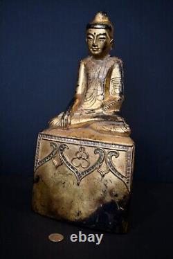 Antique Burmese Mandalay Style Hollow Lacquer Wood Buddha Figure from Myanmar