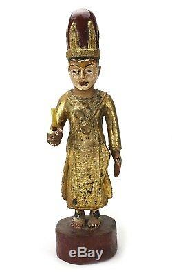 Antique Burmese Nat, Mahagiri. Original lacquered wood statue from Burma, 51cm