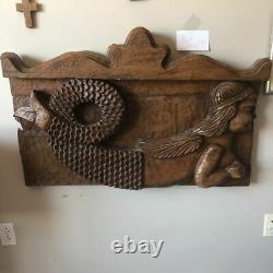 Antique Carved Mermaid Headboard from Mexico