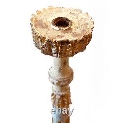 Antique Carved Wood Candlestick From Catalonia