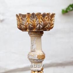 Antique Carved Wood Candlestick From Catalonia