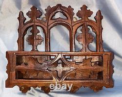 Antique Carved Wood Wall Shelf Holder from Black Forest 1900