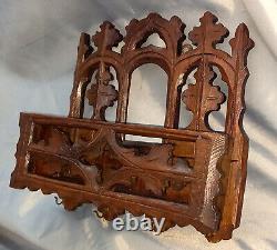 Antique Carved Wood Wall Shelf Holder from Black Forest 1900