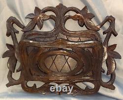 Antique Carved Wood Wall Shelf Letter Holder from Black Forest 1880-1910