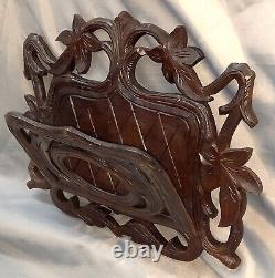 Antique Carved Wood Wall Shelf Letter Holder from Black Forest 1880-1910