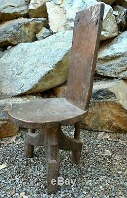 Antique Carved Wooden Chair With Tripod Base From Jimma Region In Ethiopia, Africa