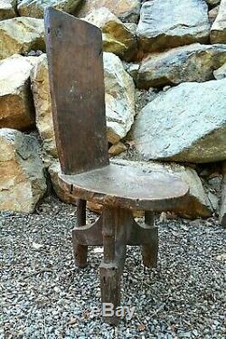 Antique Carved Wooden Chair With Tripod Base From Jimma Region In Ethiopia, Africa