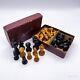 Antique Chess Figures Set Made From Wood With Original Storage Box Rarity