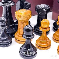 Antique Chess Figures Set Made from Wood With Original Storage Box Rarity