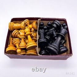 Antique Chess Figures Set Made from Wood With Original Storage Box Rarity