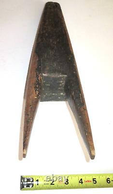 Antique Cowboy Boot Jack Dated 1876-carved From 1 Piece Of Wood-old Blue Paint