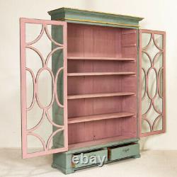 Antique Decorative Blue Painted Bookcase Display Cabinet from Denmark