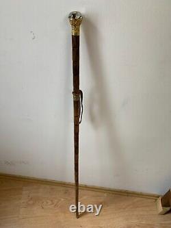 Antique Dog head walking cane with 18k gold decoration from the early 1900s