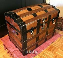 Antique Dome Steamer Trunk 1880 Vintage from Portugal Lock, Keys, Tray