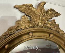 Antique Federal Eagle Convex Bullseye Gold Gilt CIVIL WAR era Mirror From 1800s