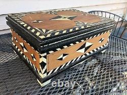 Antique Folk Art Tramp Art Painted Chest, Made From Old Crates