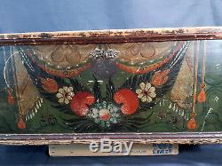 Antique Folk Hand-drawn Balkan Romanian Wooden Box Chest 1853 from Brashov