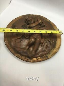 Antique French Carved Wood Figural Cherub Panel From Salvaged House 9 Face