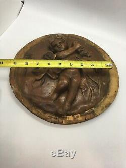 Antique French Carved Wood Figural Cherub Panel From Salvaged House 9 Face