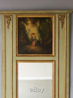 Antique French Louis XVI Style Painted Trumeau Mirror from France circa 1850