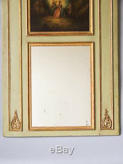 Antique French Louis XVI Style Painted Trumeau Mirror from France circa 1850