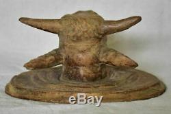 Antique French bulls head from a butcher's block carved wood