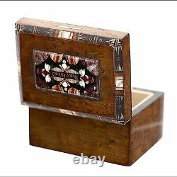 Antique Germany wood hinged Box with pietra dura inlay souvenir from Karlsbad