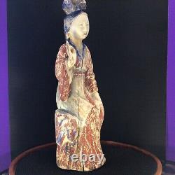 Antique Goddess Hand Carved From Wood 18tall 45.72cm