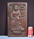 Antique Gothic Panel From The 1700's With Figure In Solid Oak Wood Carving