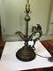 Antique Gothic Style Lamp Brass, Wood Made From Spelter Ewer With Griffin Handle
